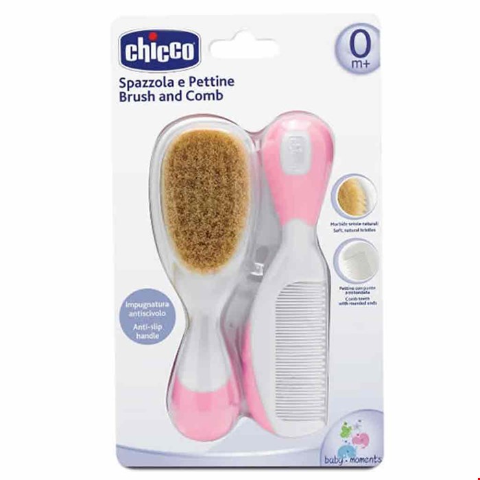 ست برس و شانه نوزاد ایتالیایی چیکو Chicco صورتی رنگ