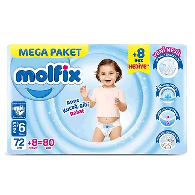 پوشک مولفیکس ترکیه چسبی سایز 6بسته 80عددی molfix